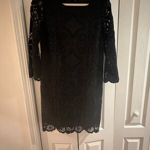 Laundry By Shelli Segal Black Sheath Dress with 3/4 Sleeves